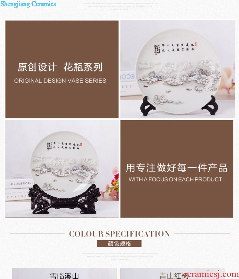 Flow of jingdezhen ceramics glaze vase three-piece suit of new Chinese style living room furnishing articles wine handicraft decorative household items