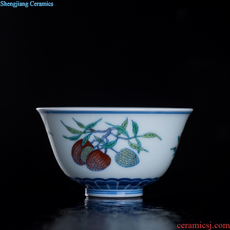 Jingdezhen ceramic sample tea cup tea kungfu tea cup imitation qing yongzheng colorful peony flower cup fights the color small cups