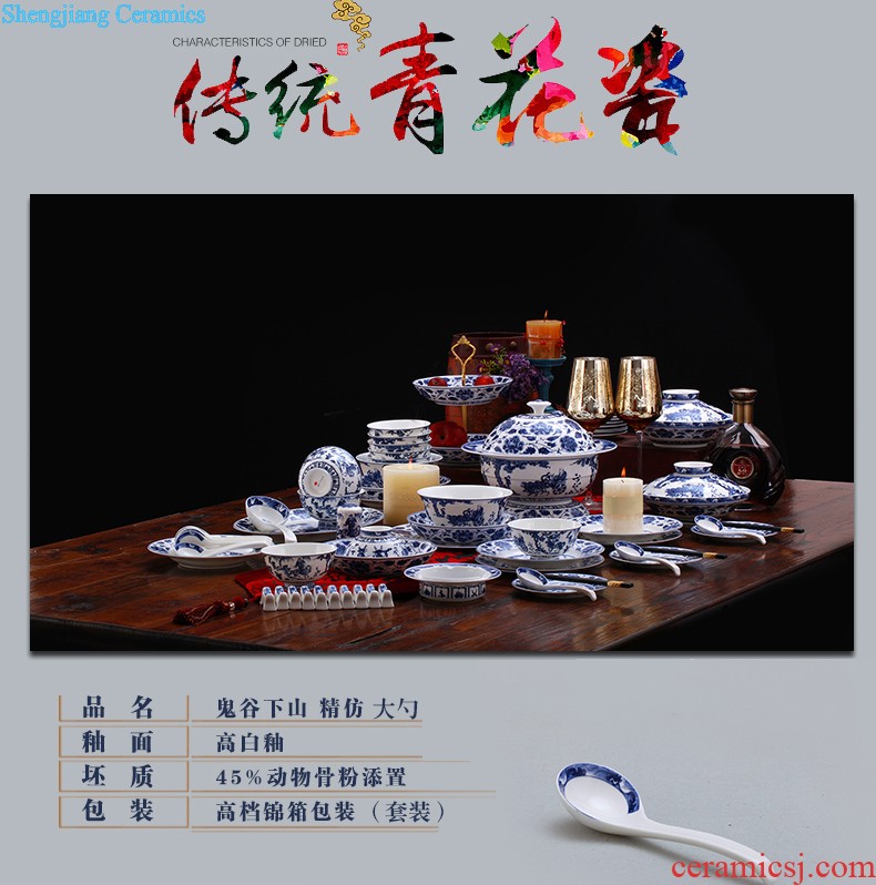 Yuan blue and white porcelain tableware antique dishes suit and apparatus with cover plate heat preservation food dish deep dish bone porcelain chinaware