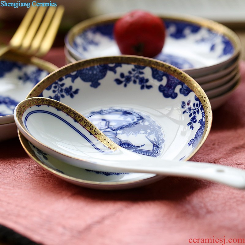 Blue and white porcelain rice dish plate bone porcelain plate nine domain jingdezhen bone plate Chinese soup plate plate 8 inches