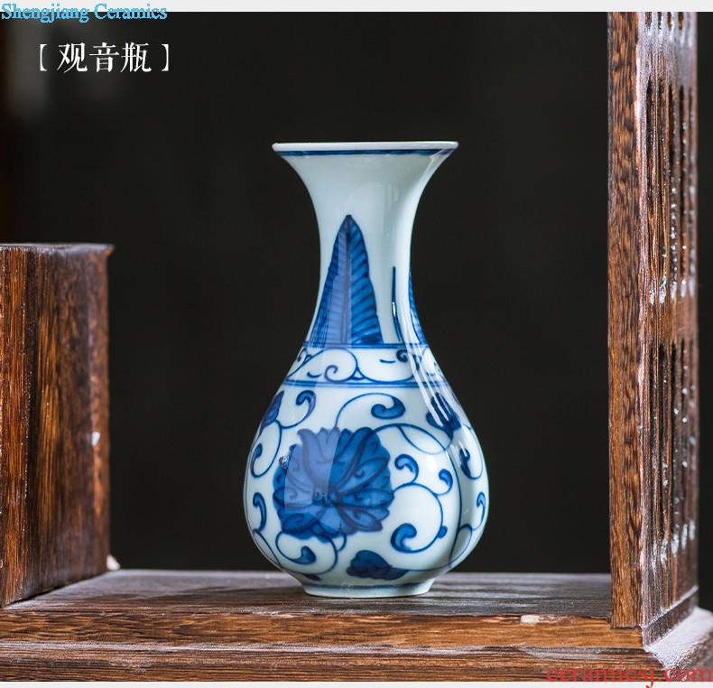 Jingdezhen ceramics green glaze vase flower receptacle contemporary household adornment handicraft mesa sitting room decoration