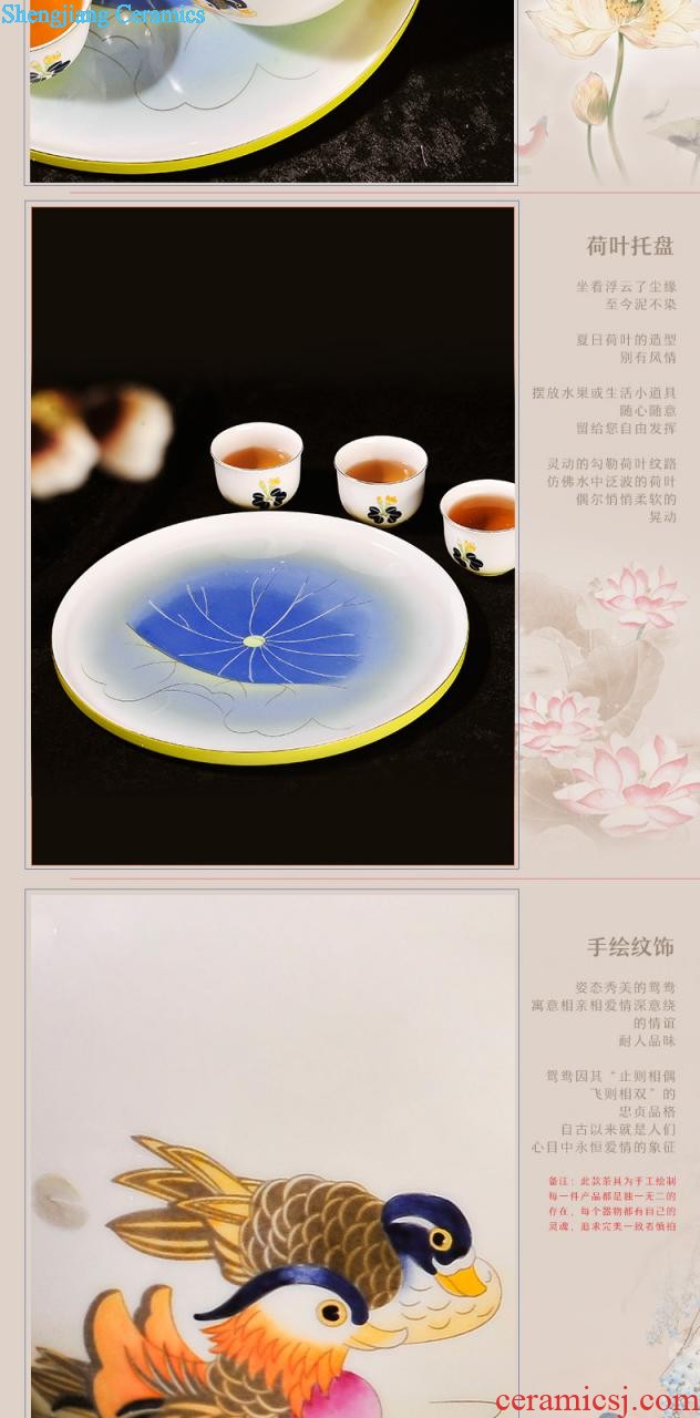 Jingdezhen of a complete set of kung fu tea tea tray Porcelain tea tray hand-painted fresh tea cups combination product on sale