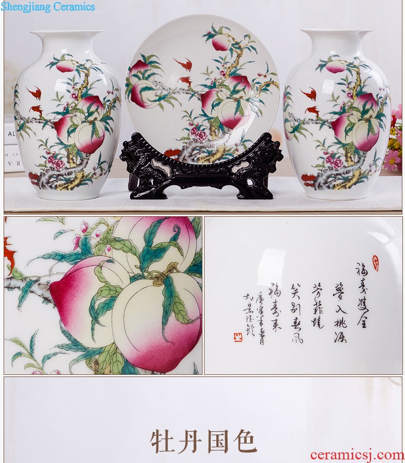 Flow of jingdezhen ceramics glaze vase three-piece suit of new Chinese style living room furnishing articles wine handicraft decorative household items