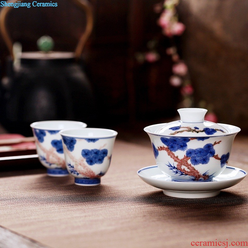 Jingdezhen porcelain youligong peach tureen large ceramic cups kung fu tea set three bowl only birthday