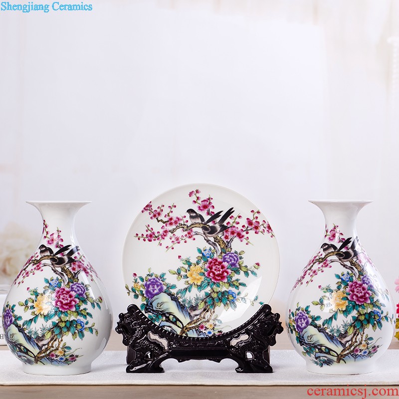 Flow of jingdezhen ceramics glaze vase three-piece suit of new Chinese style living room furnishing articles wine handicraft decorative household items