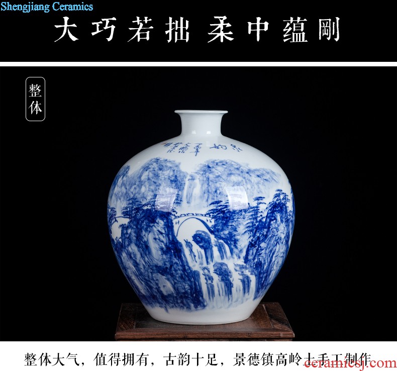 Jingdezhen ceramics antique vase manual sculpture shadow green rich ancient frame wine sitting room adornment home furnishing articles