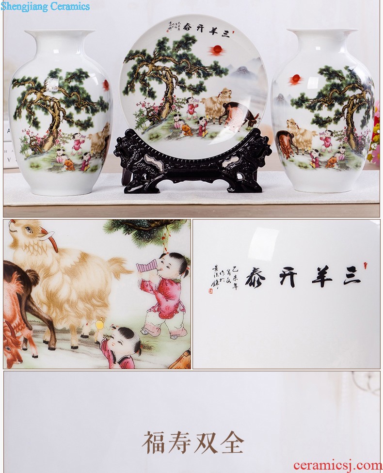 Flow of jingdezhen ceramics glaze vase three-piece suit of new Chinese style living room furnishing articles wine handicraft decorative household items