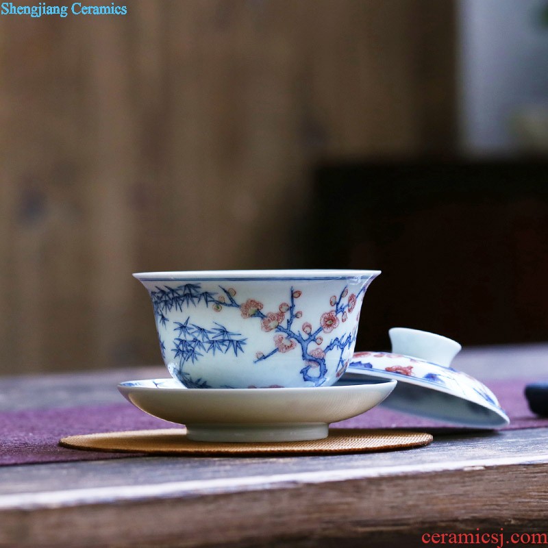 Jingdezhen only three bucket color mother chicken tureen manual hand-painted ceramics grain kung fu tea tea bowl