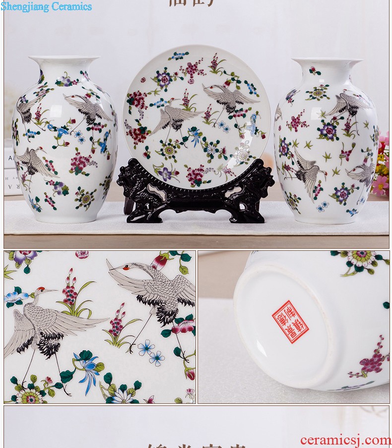 Flow of jingdezhen ceramics glaze vase three-piece suit of new Chinese style living room furnishing articles wine handicraft decorative household items