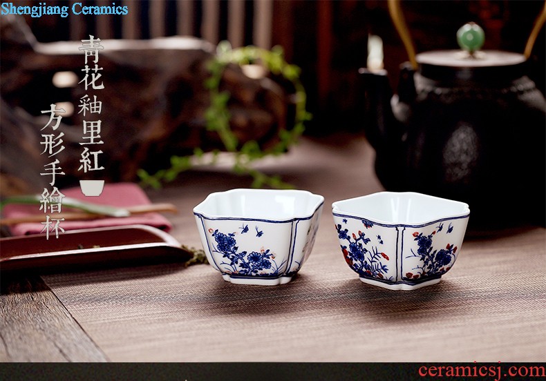 Jingdezhen tea set 6 head hand-painted grilled blue flowers kung fu tea tureen ceramics High grade four of a complete set of oneness