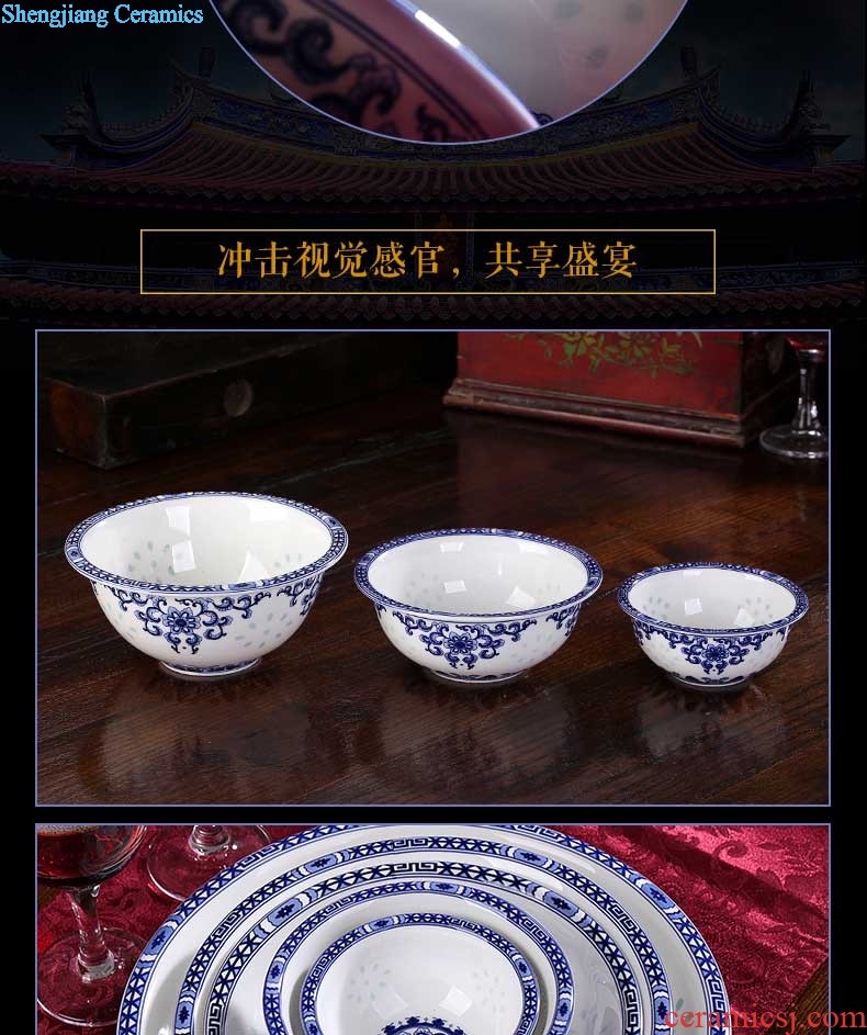 Blue and white porcelain high-end jingdezhen 56 head phnom penh ceramics tableware nine domain The western-style bone bowls disc suits