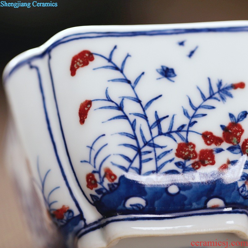 Jingdezhen tea set 6 head hand-painted grilled blue flowers kung fu tea tureen ceramics High grade four of a complete set of oneness