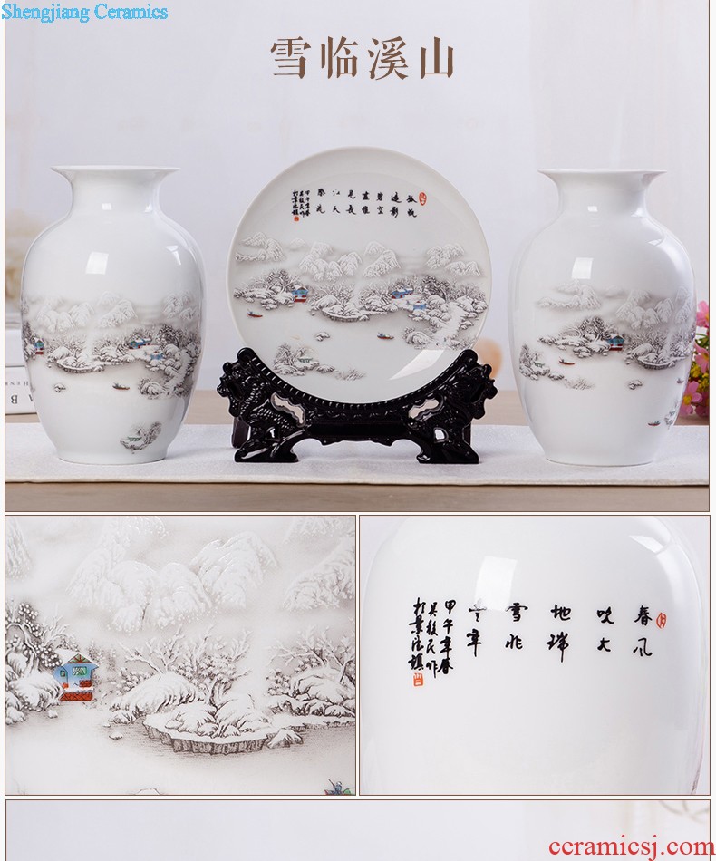 Flow of jingdezhen ceramics glaze vase three-piece suit of new Chinese style living room furnishing articles wine handicraft decorative household items