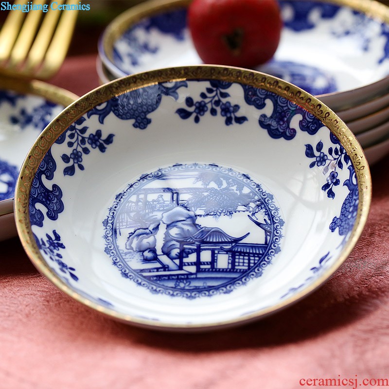 Blue and white porcelain rice dish plate bone porcelain plate nine domain jingdezhen bone plate Chinese soup plate plate 8 inches