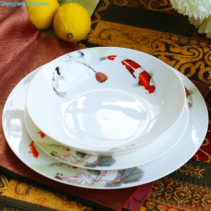 Big plate nine domain Chinese jingdezhen porcelain dish dish dish steak dish bone ceramics 10 inch flat tray plates