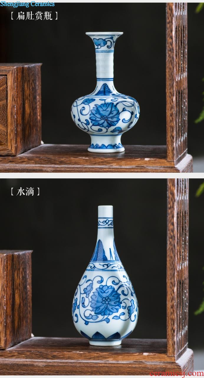 Jingdezhen ceramics green glaze vase flower receptacle contemporary household adornment handicraft mesa sitting room decoration