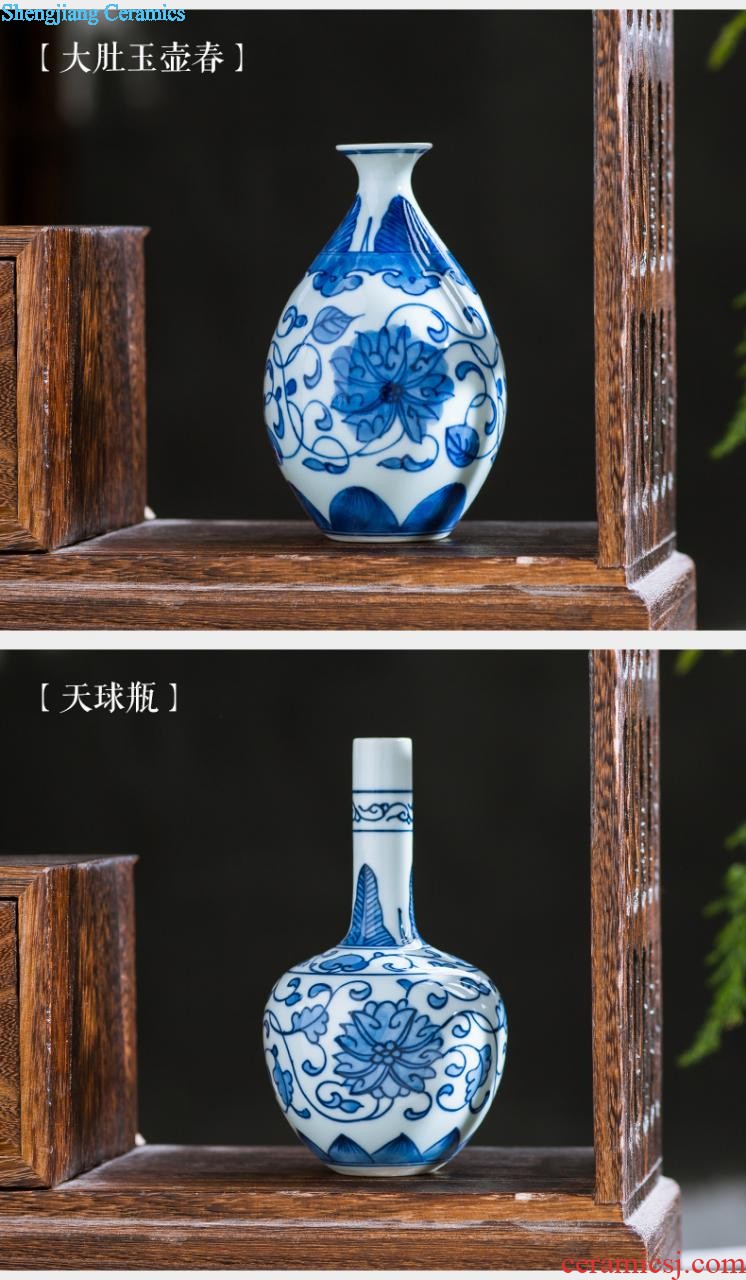 Jingdezhen ceramics green glaze vase flower receptacle contemporary household adornment handicraft mesa sitting room decoration