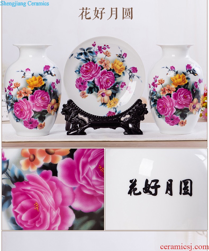 Flow of jingdezhen ceramics glaze vase three-piece suit of new Chinese style living room furnishing articles wine handicraft decorative household items