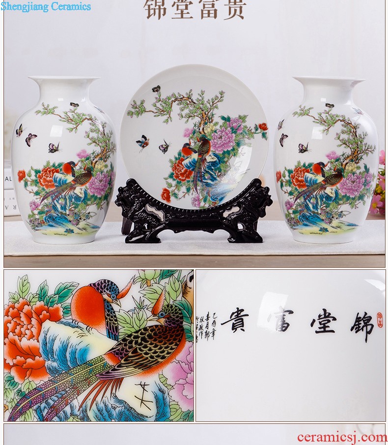 Flow of jingdezhen ceramics glaze vase three-piece suit of new Chinese style living room furnishing articles wine handicraft decorative household items