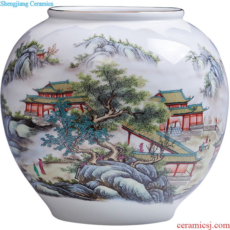 Flow of jingdezhen ceramics glaze vase three-piece suit of new Chinese style living room furnishing articles wine handicraft decorative household items