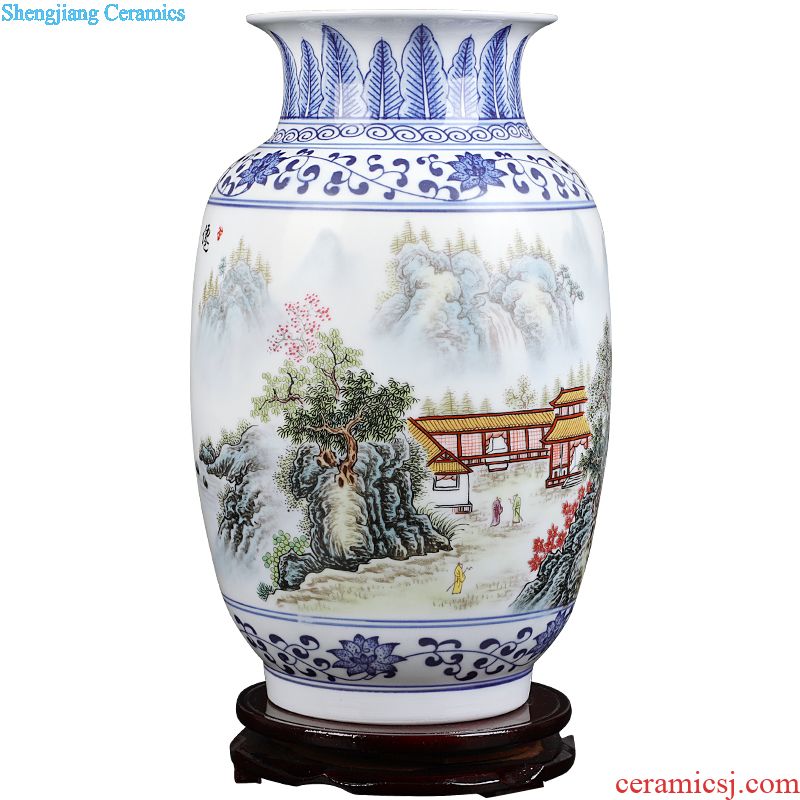 Jingdezhen ceramics vase hand-painted pastel blue and white porcelain home sitting room adornment is placed crafts flower arrangement