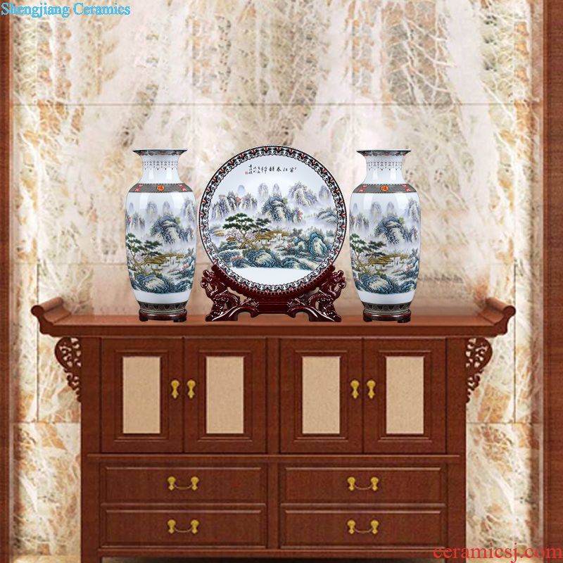 Jingdezhen ceramics vase furnishing articles chrysanthemum patterns flower arranging a three-piece TV ark adornment household decoration