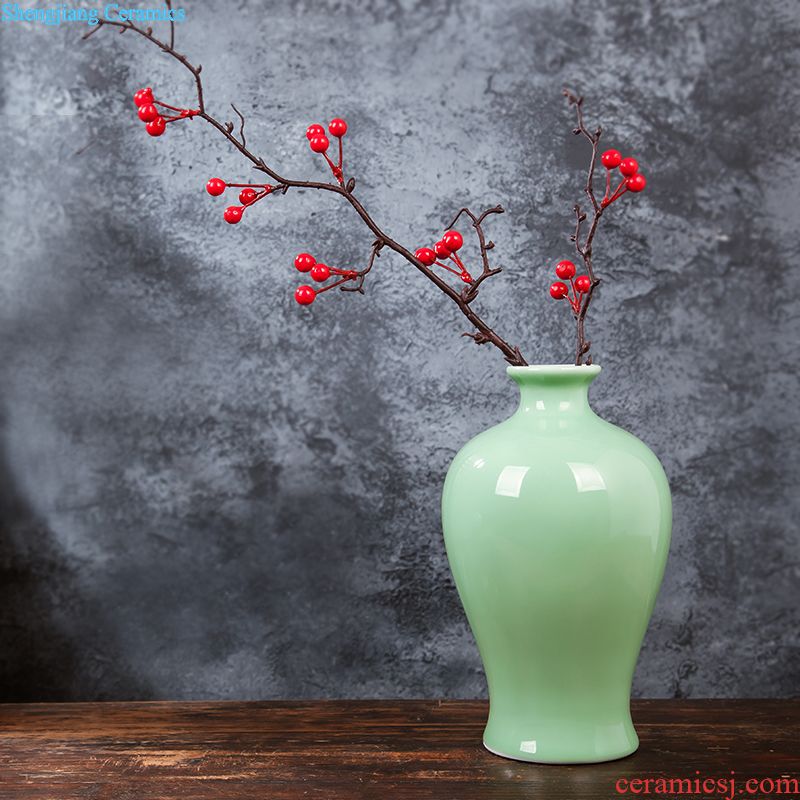 Jingdezhen ceramics green glaze vase flower receptacle contemporary household adornment handicraft mesa sitting room decoration