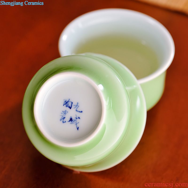 Jingdezhen ceramic tea set nine domain 6 grilled red flowers, tea cups tureen suits Hand 絵 four unity