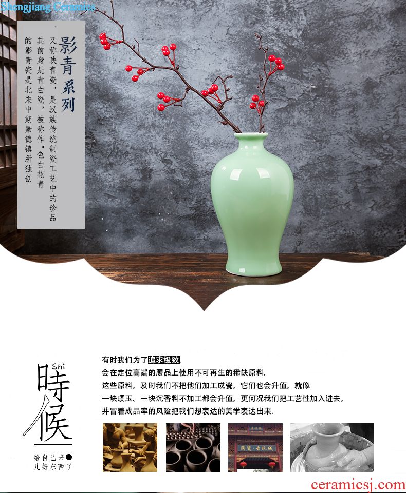 Jingdezhen ceramics green glaze vase flower receptacle contemporary household adornment handicraft mesa sitting room decoration