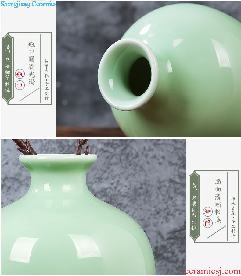 Jingdezhen ceramics green glaze vase flower receptacle contemporary household adornment handicraft mesa sitting room decoration