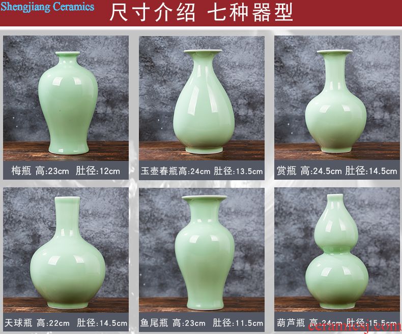 Jingdezhen ceramics green glaze vase flower receptacle contemporary household adornment handicraft mesa sitting room decoration