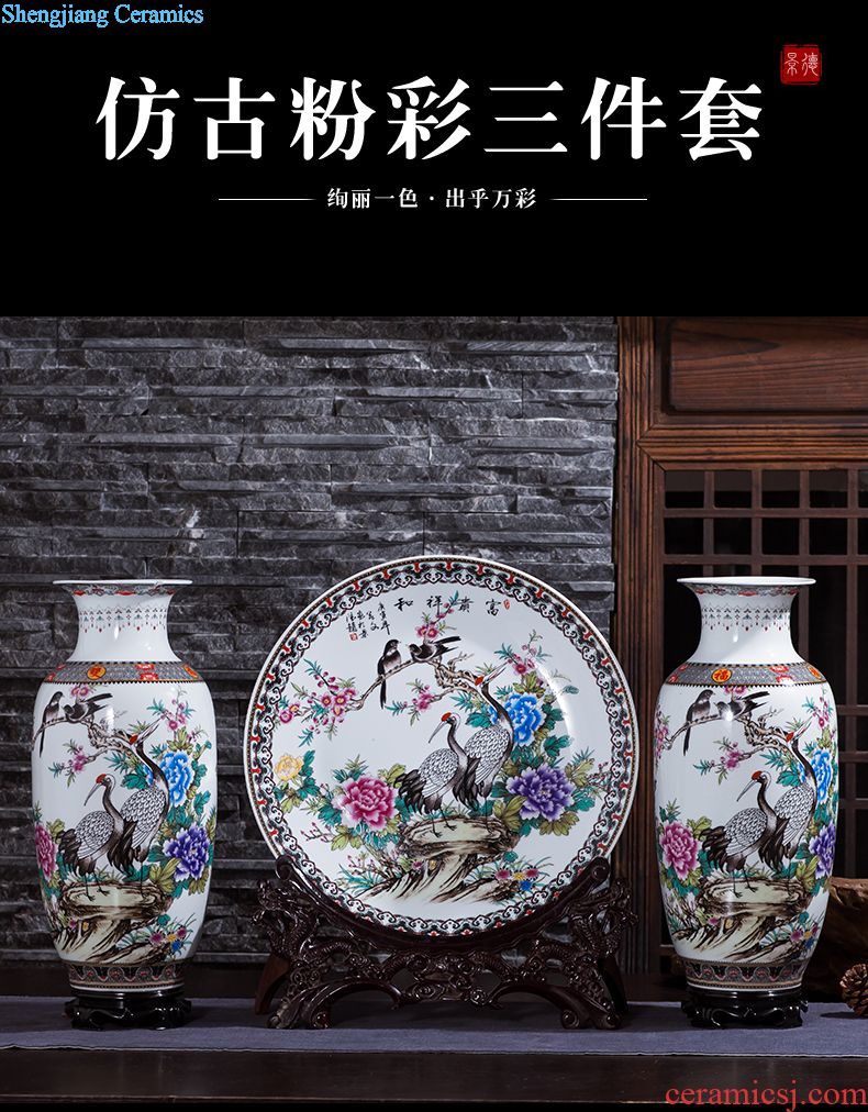 Jingdezhen ceramics vase furnishing articles chrysanthemum patterns flower arranging a three-piece TV ark adornment household decoration