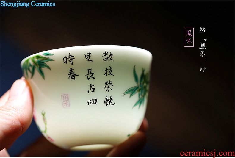 Jingdezhen ceramics tea cup bowl grilled pastel flowers single sample tea cup master cup hand-painted kung fu tea cups