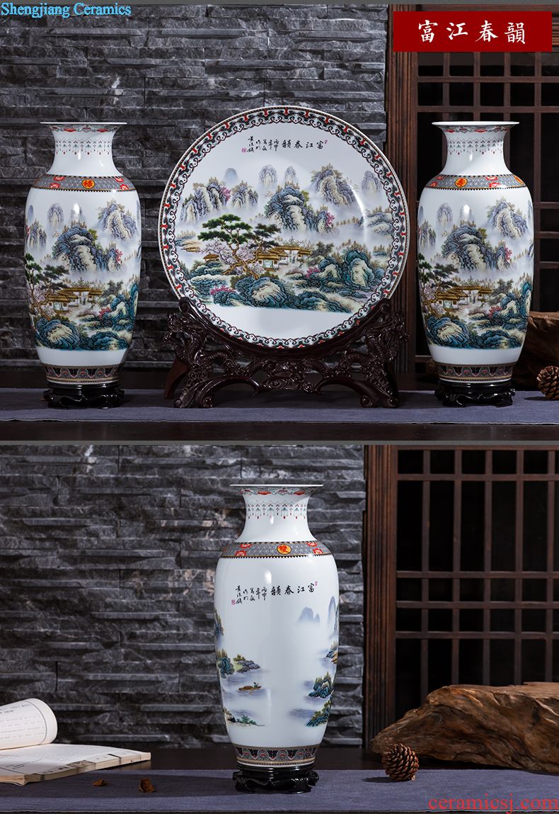 Jingdezhen ceramics vase furnishing articles chrysanthemum patterns flower arranging a three-piece TV ark adornment household decoration