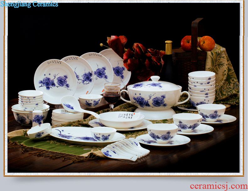 Bone China tableware of jingdezhen blue and white porcelain plates nine domain type dish bone plate 8 inches round platter meal
