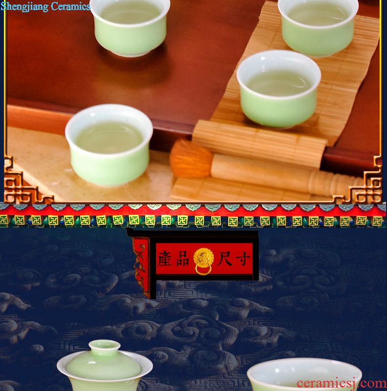 Jingdezhen ceramic tea set nine domain 6 grilled red flowers, tea cups tureen suits Hand 絵 four unity