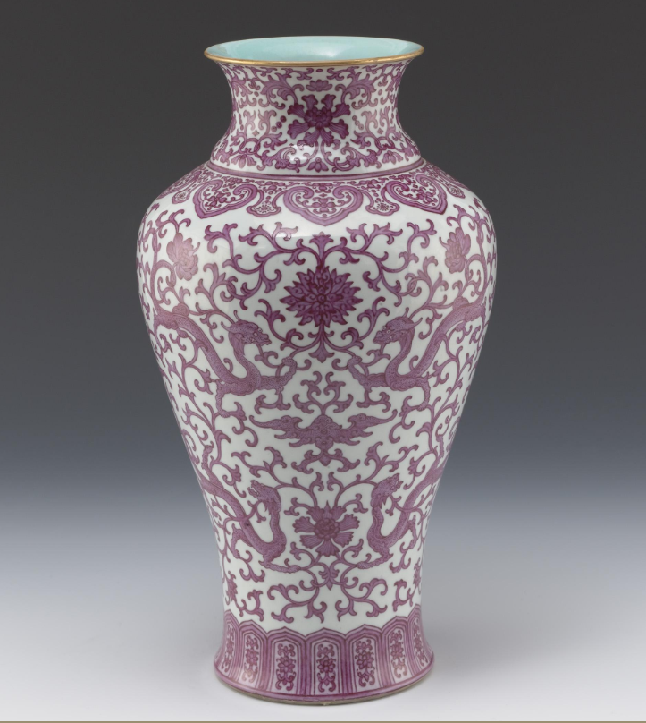 Vase with Red Floral Spray and Dragon Design