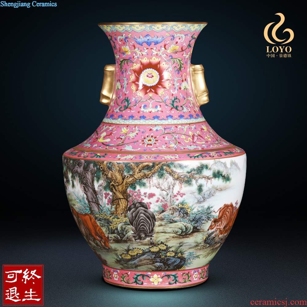 Jingdezhen ceramics vase furnishing articles imitation qing qianlong pea green glaze butterfly mei bottles of Chinese style household decorative arts and crafts