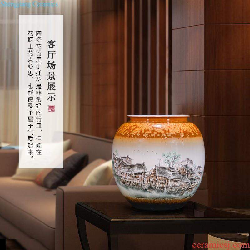 Master of jingdezhen ceramics hand-painted pastel landscape decoration large vases, new Chinese style living room home furnishing articles