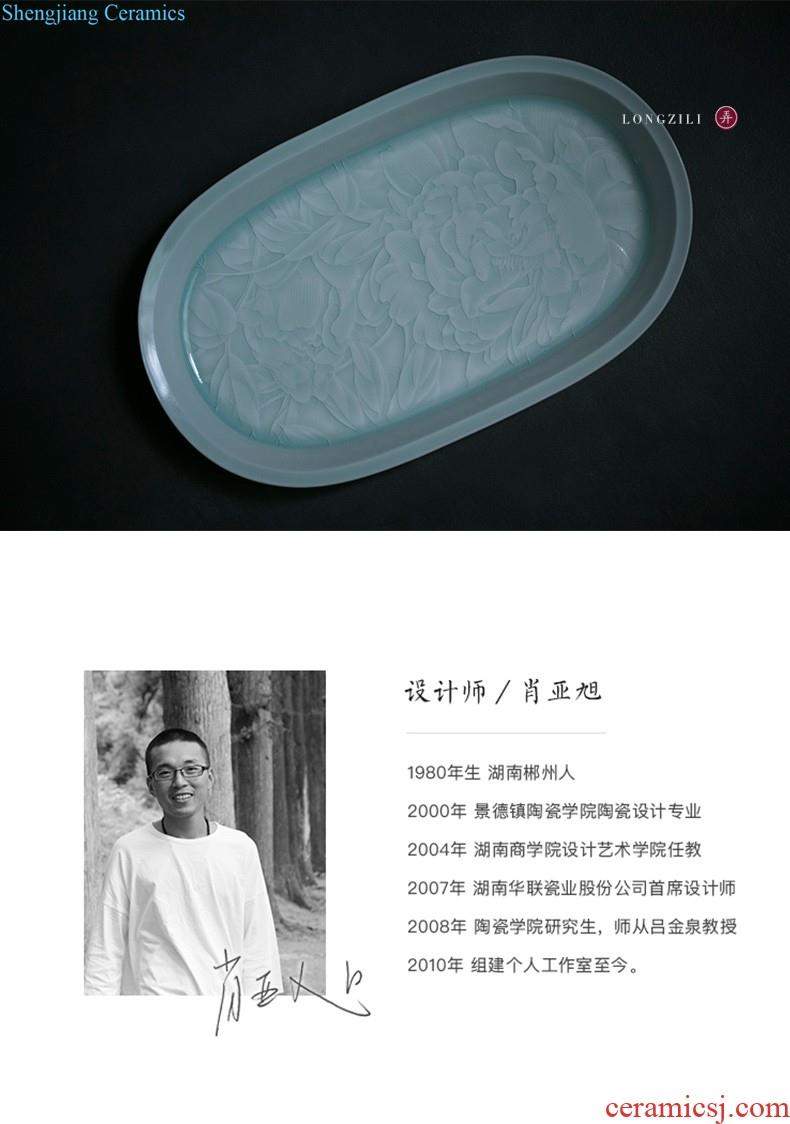 Household ceramic tea set 6 gentleman is received Jingdezhen pure manual kung fu tea accessories flower tea tray furnishing articles