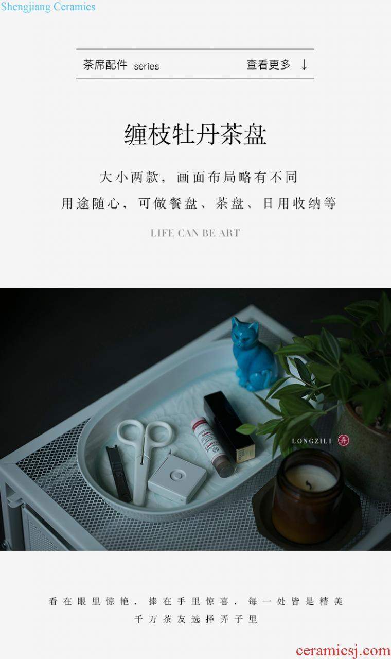 Household ceramic tea set 6 gentleman is received Jingdezhen pure manual kung fu tea accessories flower tea tray furnishing articles