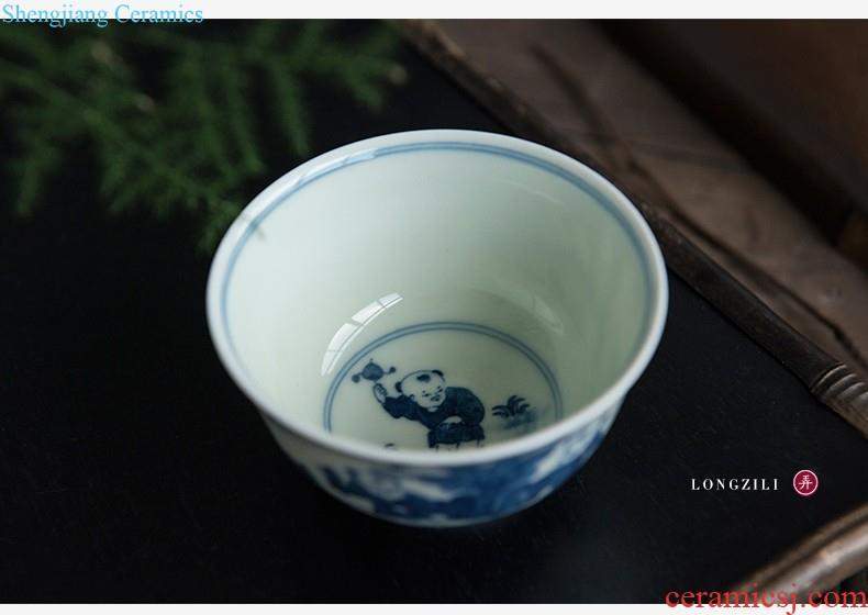 The Mid-Autumn festival gift Jingdezhen undressed ore color glaze Pure manual tureen kung fu tea cups ceramic tea set