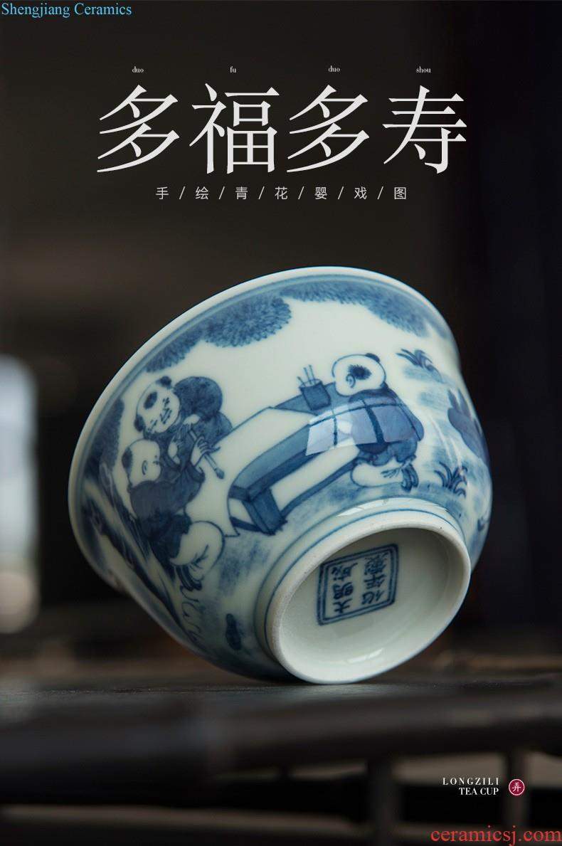 The Mid-Autumn festival gift Jingdezhen undressed ore color glaze Pure manual tureen kung fu tea cups ceramic tea set