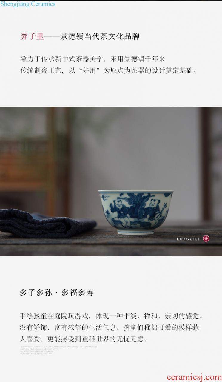 The Mid-Autumn festival gift Jingdezhen undressed ore color glaze Pure manual tureen kung fu tea cups ceramic tea set