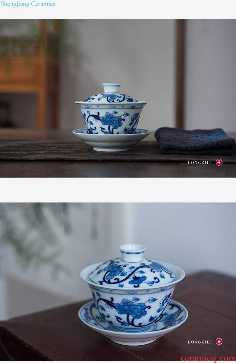 Kung fu tea set and contracted household ceramics glass hand-painted porcelain fair mug three tureen tea cup set