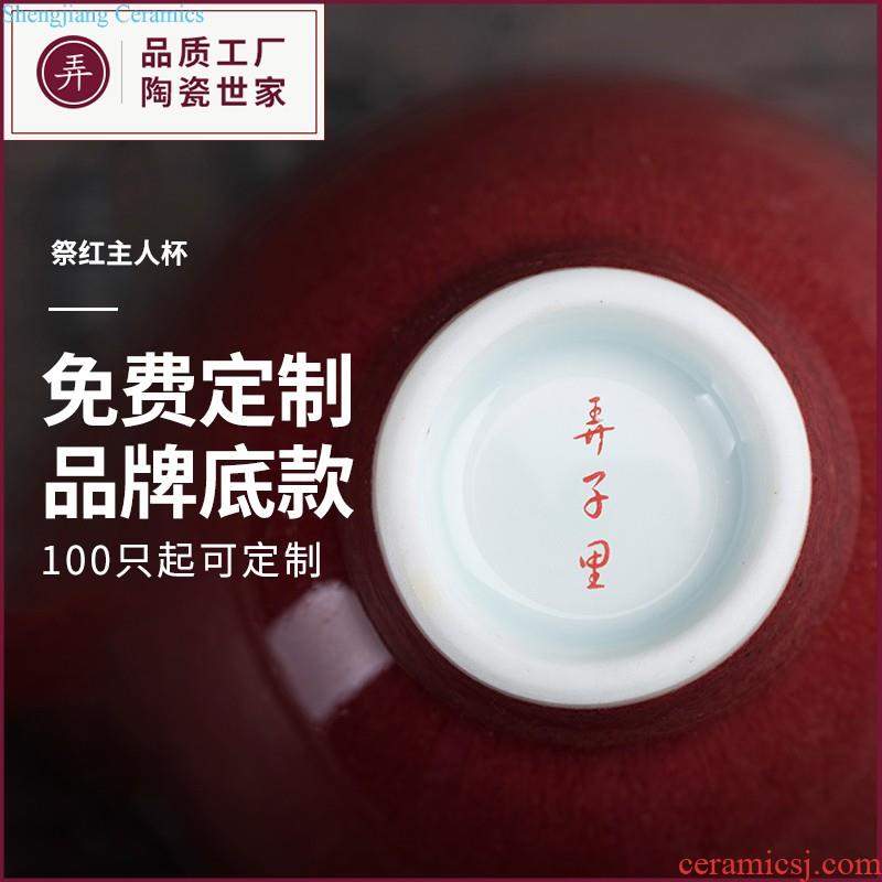 Jingdezhen kung fu tea cups ceramic tea set a single red porcelain sample tea cup, cup offering pure manual master cup single cup