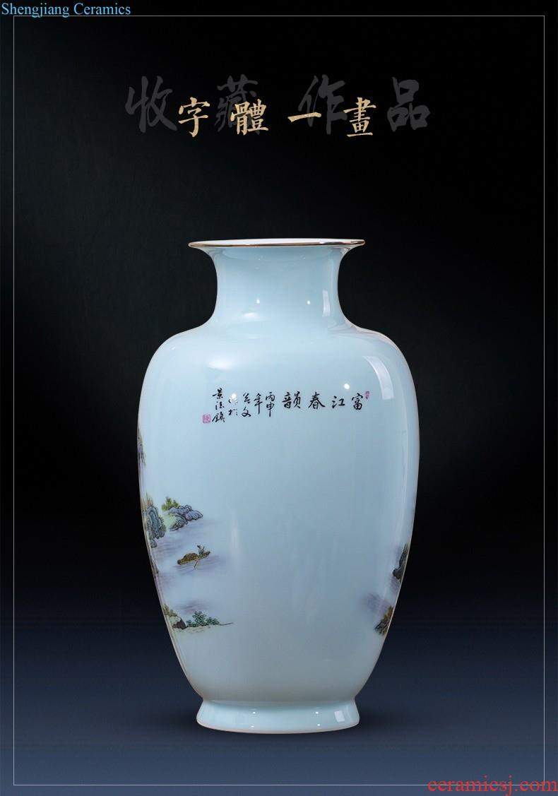 Jingdezhen ceramic furnishing articles hand-painted under the ground of blue and white porcelain vase porcelain glaze color longteng design home decoration