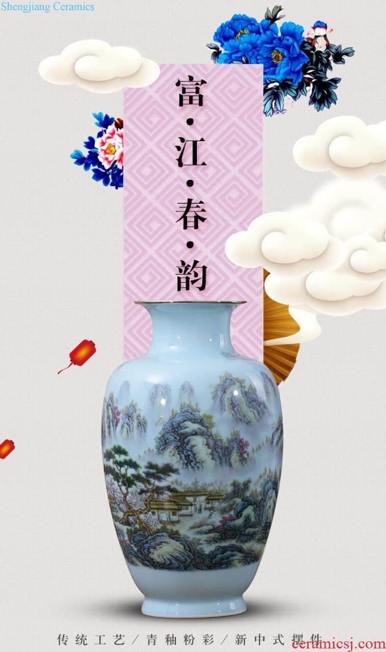 Jingdezhen ceramic furnishing articles hand-painted under the ground of blue and white porcelain vase porcelain glaze color longteng design home decoration