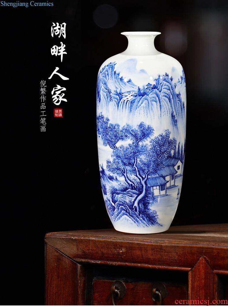 Jingdezhen ceramic green glaze antique vase floral organ living room flower arranging modern classical household rich ancient frame furnishing articles