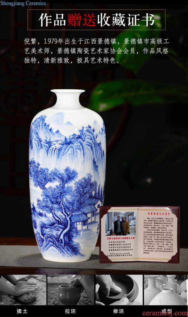 Jingdezhen ceramic green glaze antique vase floral organ living room flower arranging modern classical household rich ancient frame furnishing articles